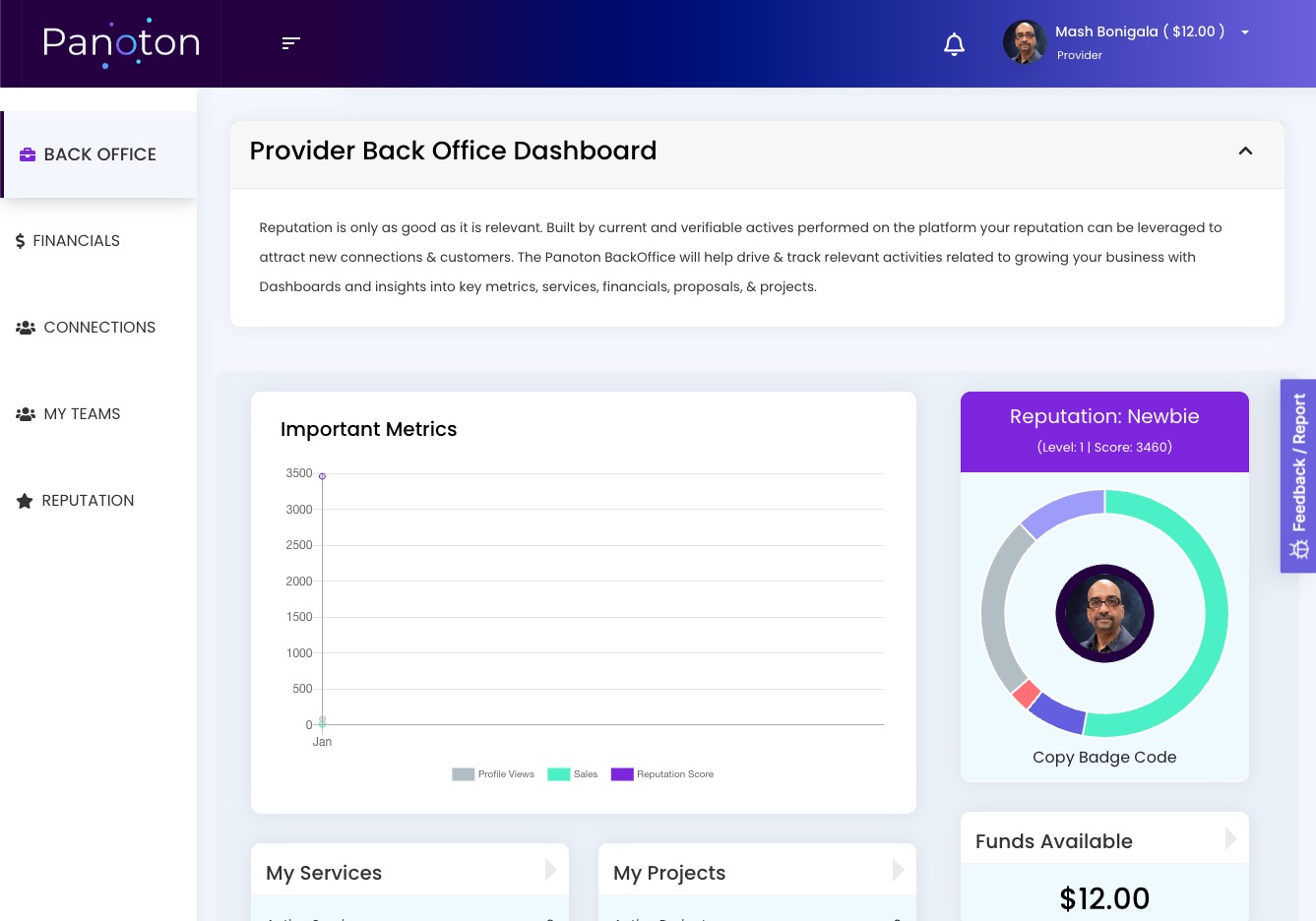 The Panoton Backoffice dashboard