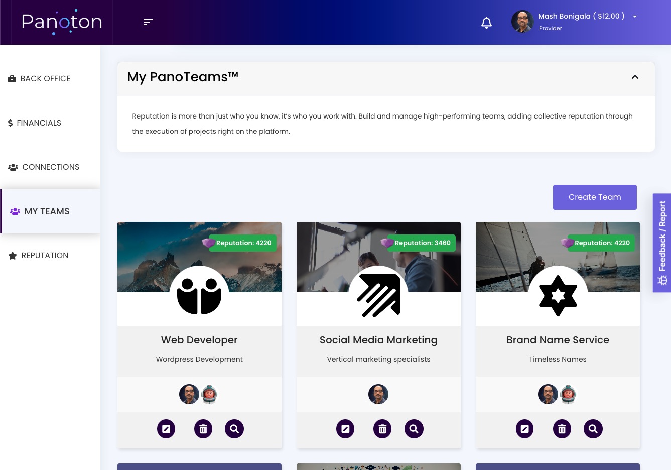 Pano Teams in the Panoton app
